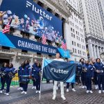 A photo of former NFLer Rob Gronkowski celebrating Flutter getting listed on the NYSE.