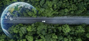 UK hydrogen stocks, car on a highway in the forest