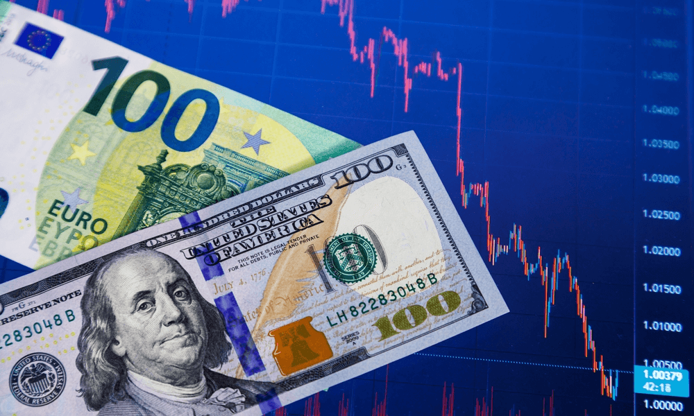 banknotes of various currencies in front of a forex trading chart
